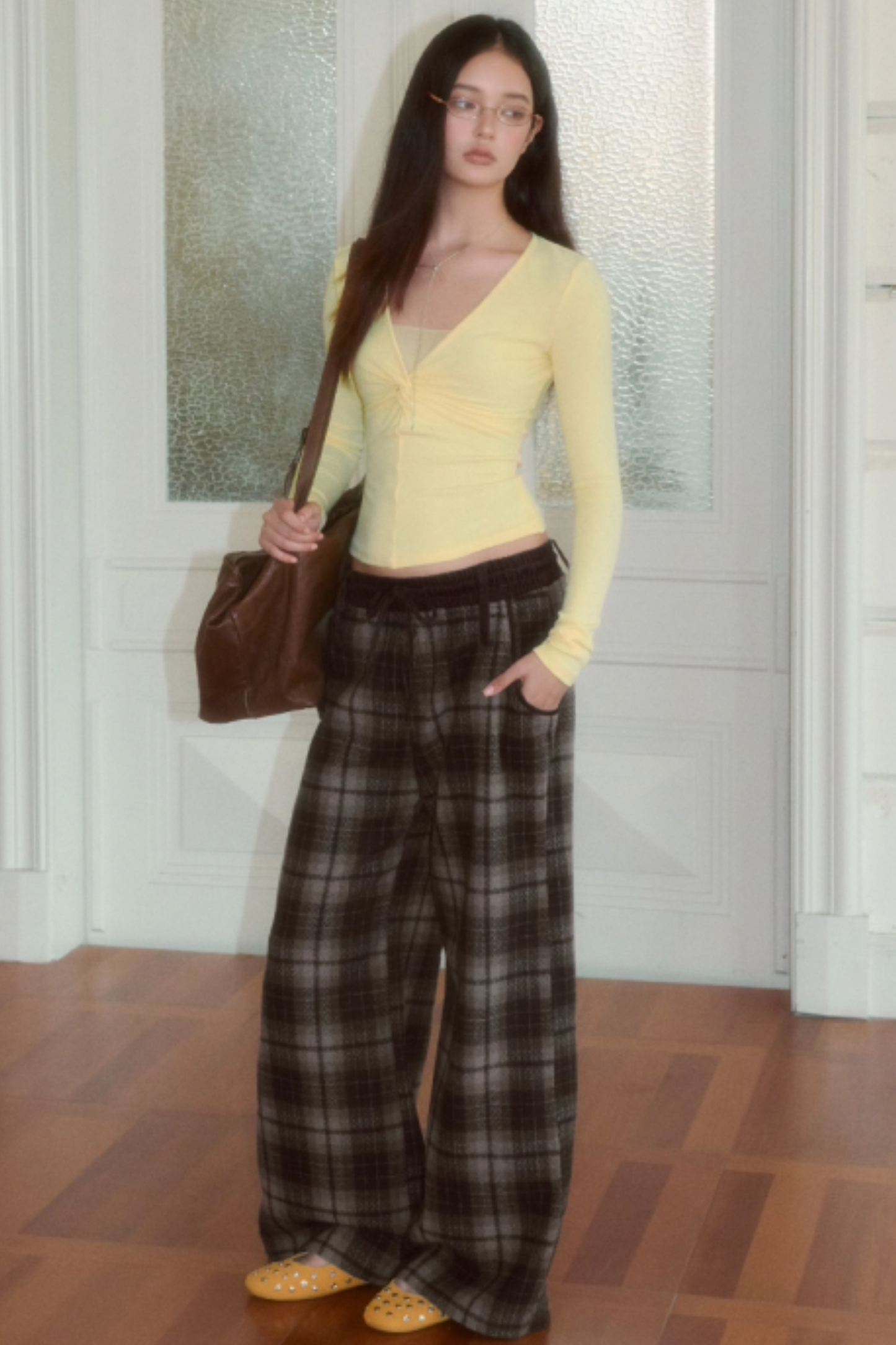 Retro Loose Straight Plaid Trousers