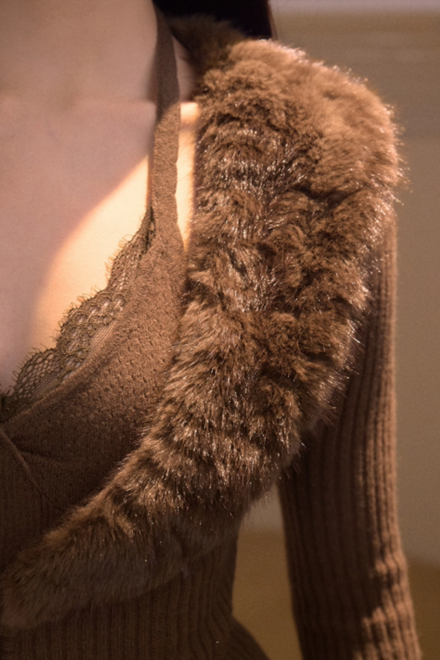 Vintage Fur Collar Knit Cardigan Set