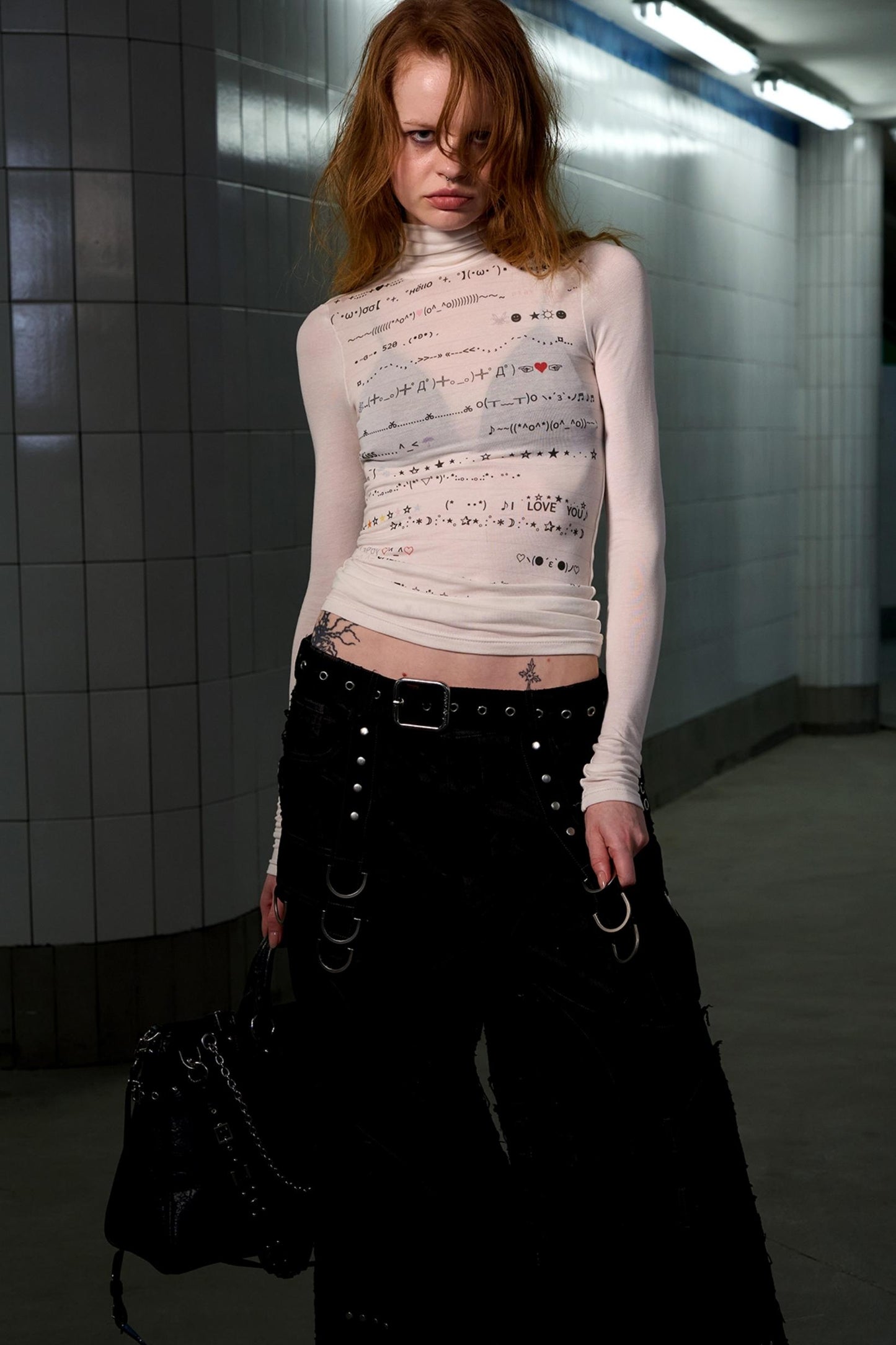 Wool Blend Striped Turtleneck Top