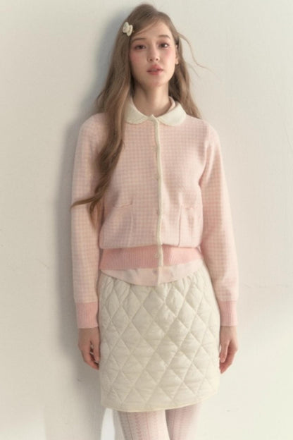 Pink Plaid Knitted Sweater