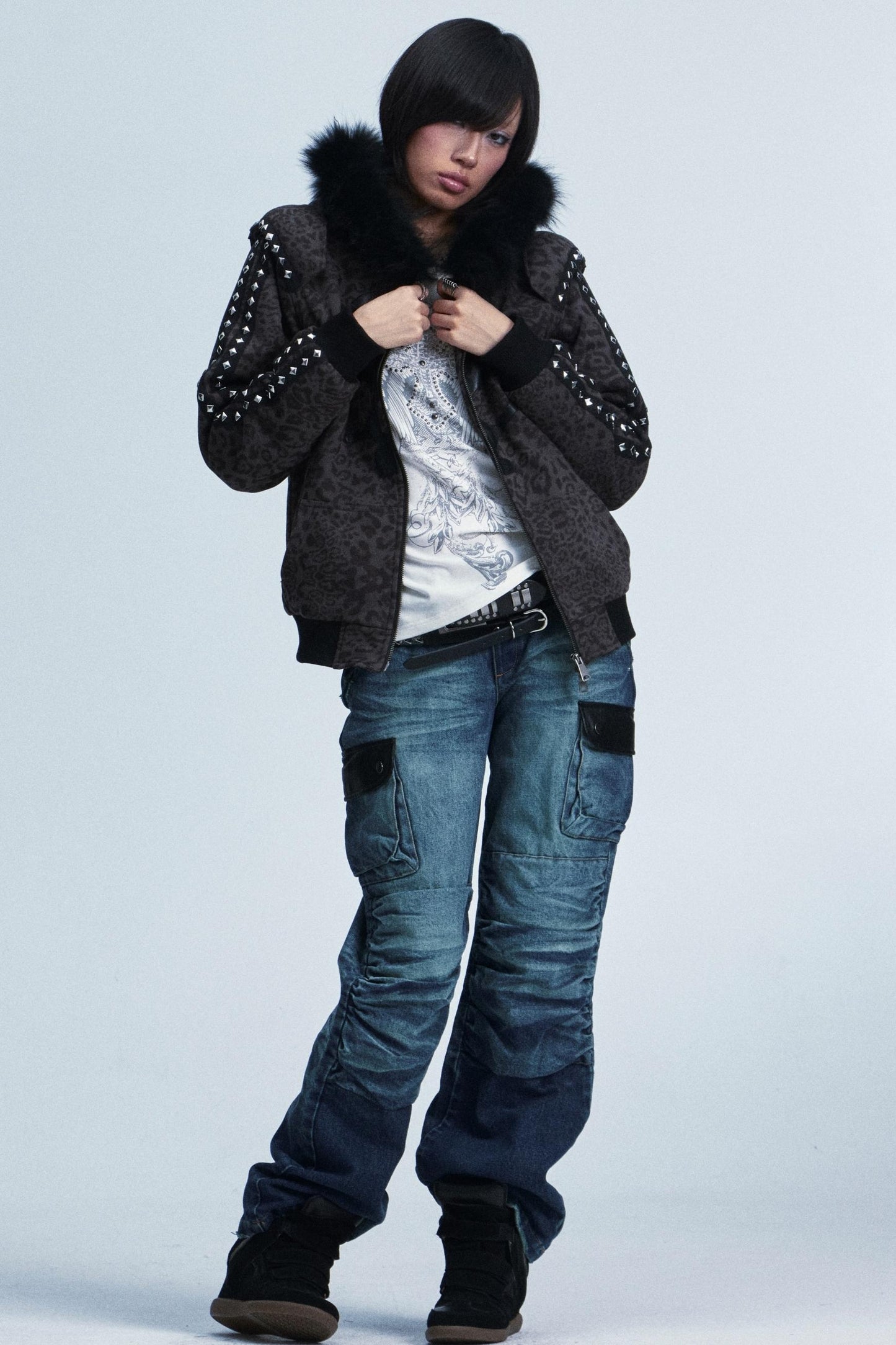 Leopard Print Hooded Jacket Set-Up