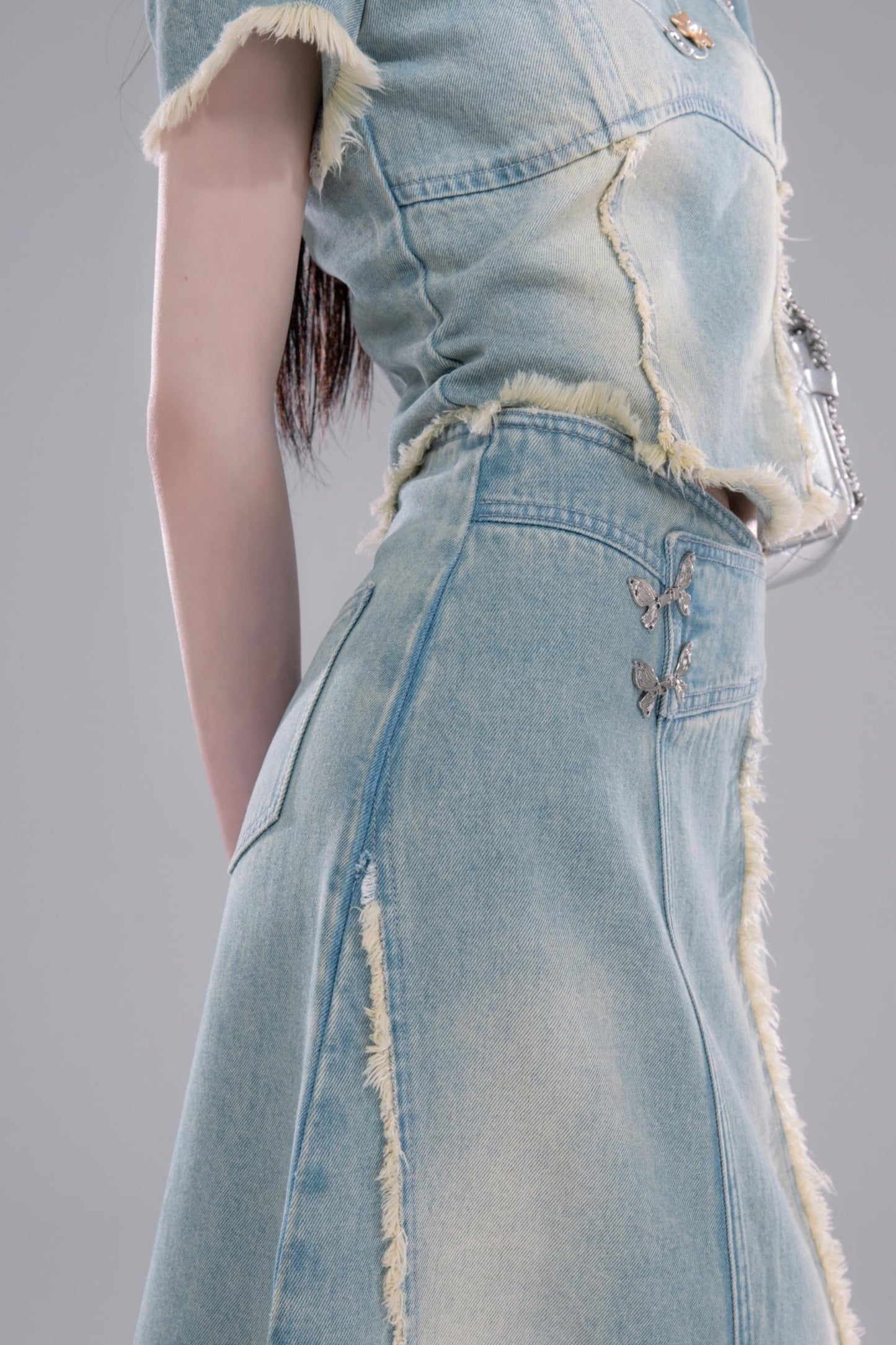 Cold Slit Blue Skirt Set-Up