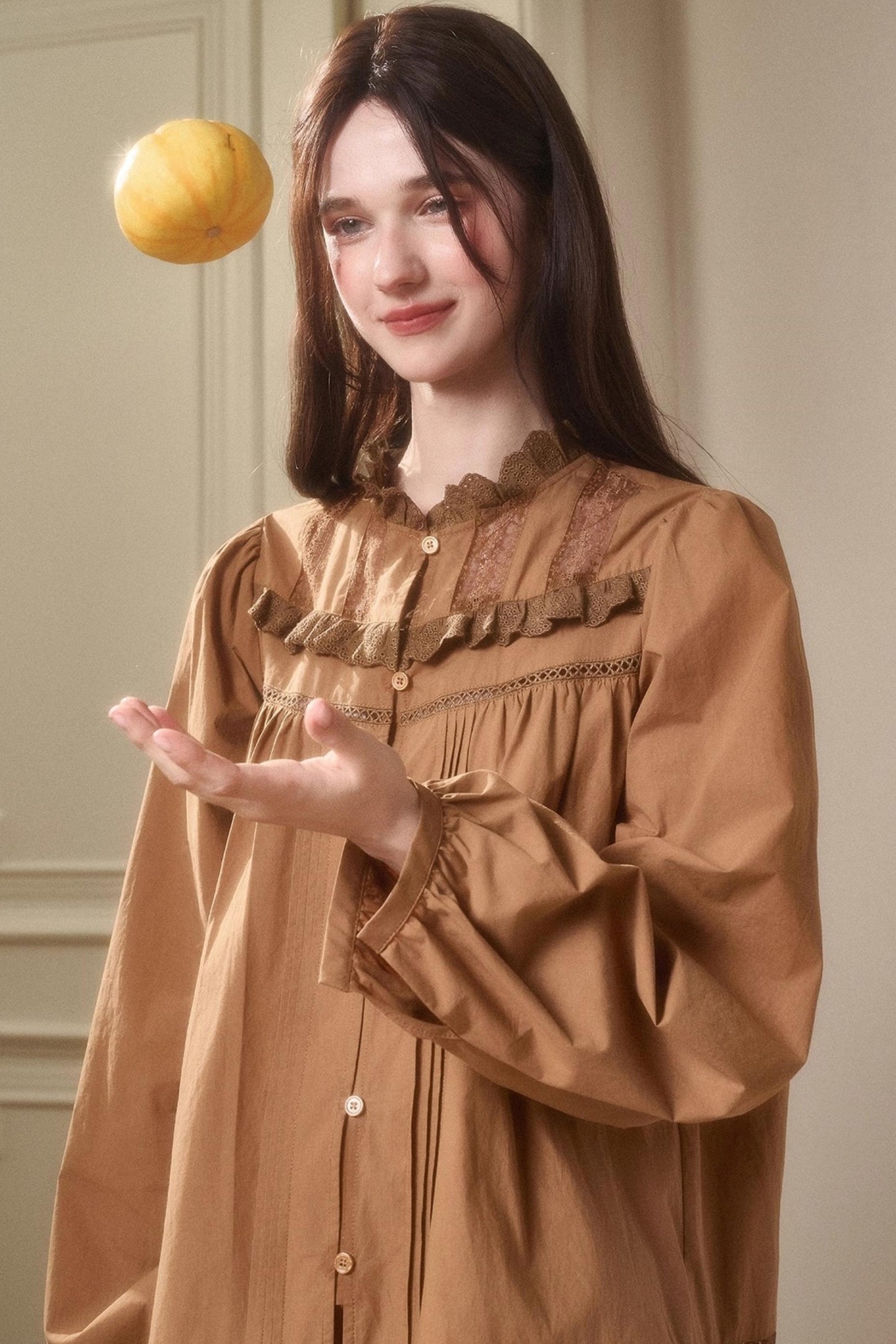 Cotton Lace Shirt With Skirt Set-Up