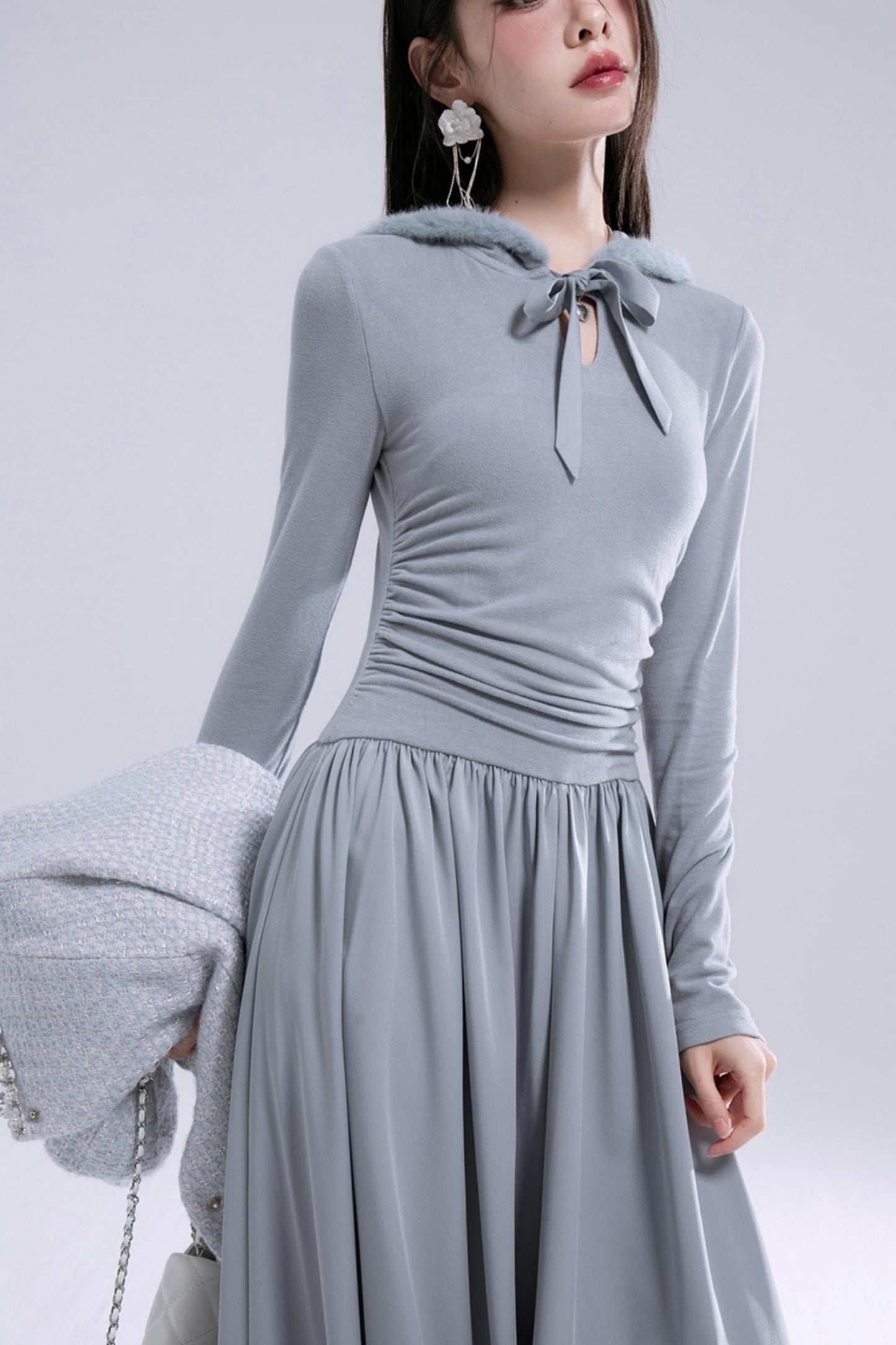 Hooded Gray Knit Dress