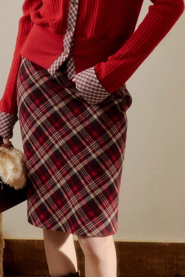 Vintage Floral Plaid Midi Skirt