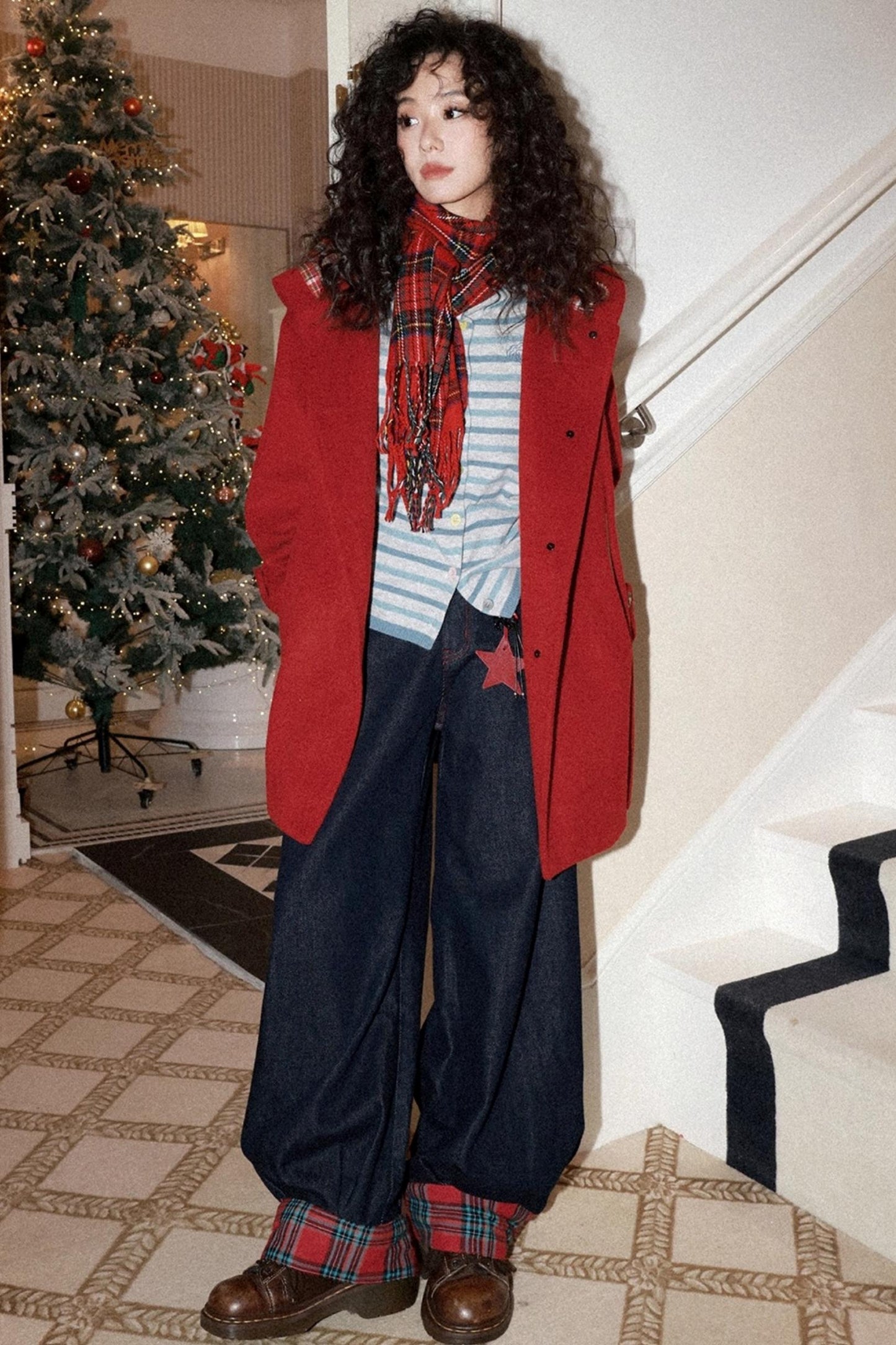 Patchwork Retro Denim Pants Set-Up