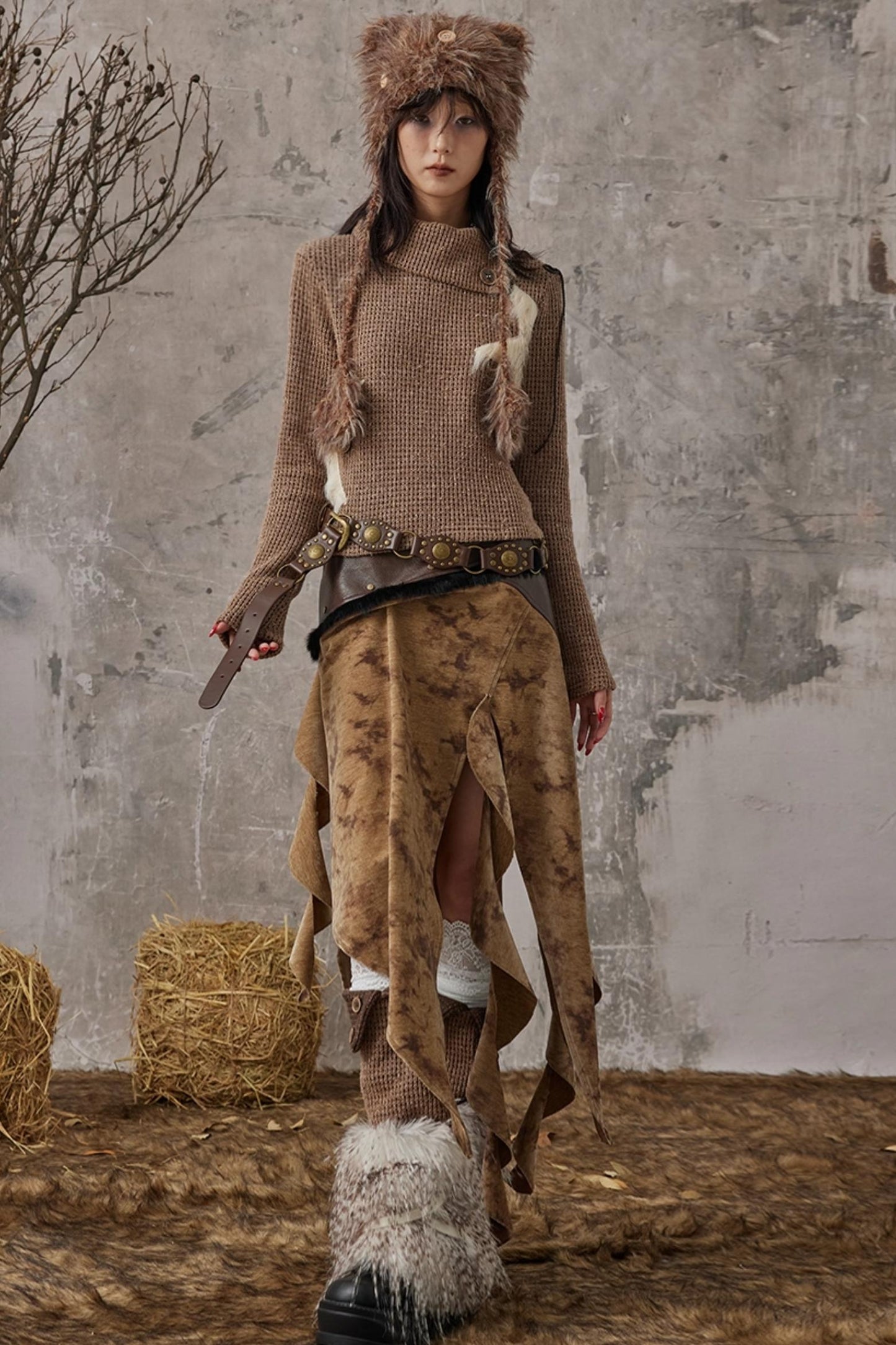 Wandering Style Retro Rivets Skirt