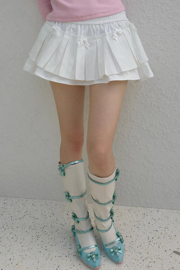 Bow Striped Pleated Skirt