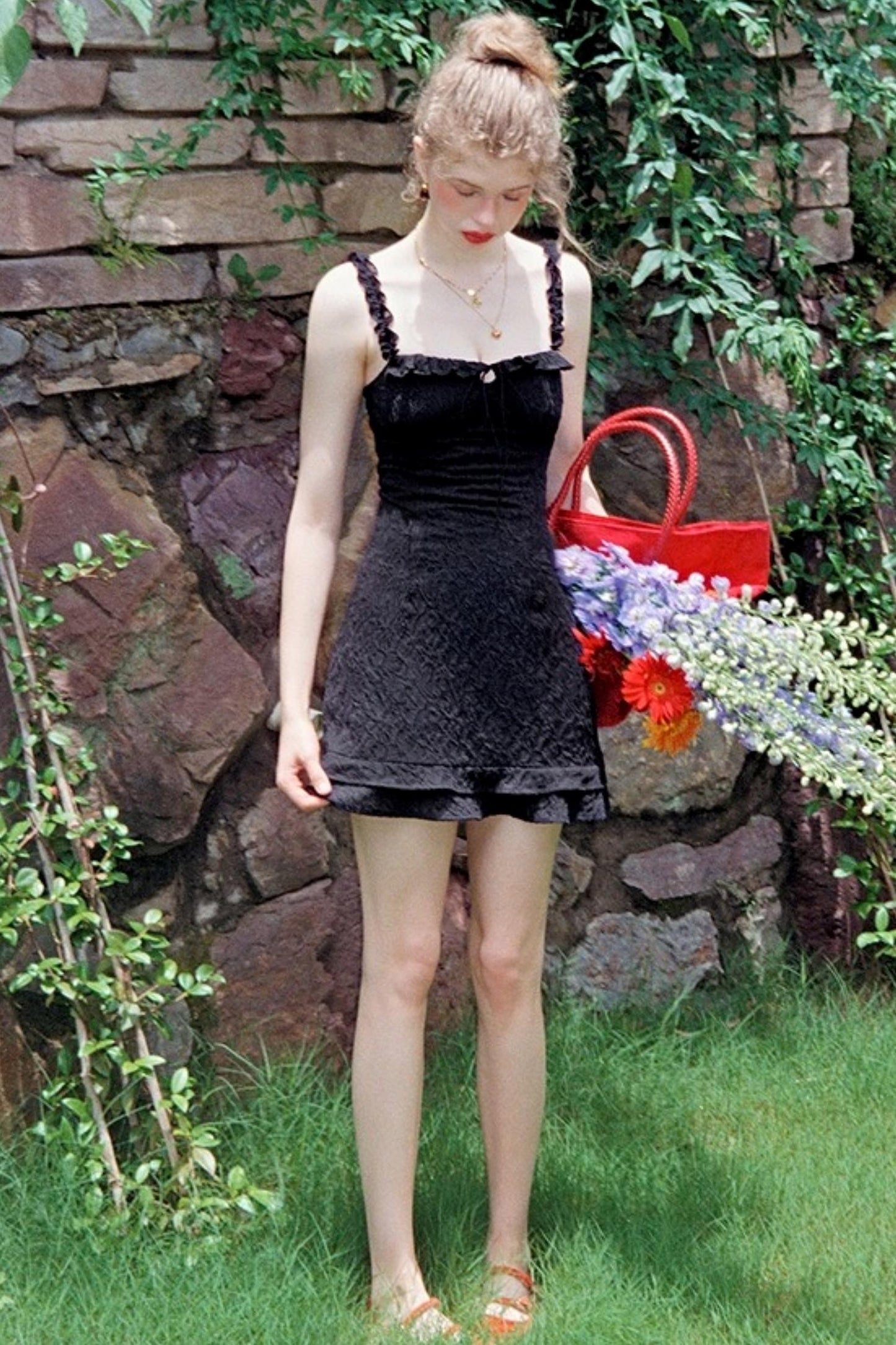 Ruffled Lace A-line Slip Dress