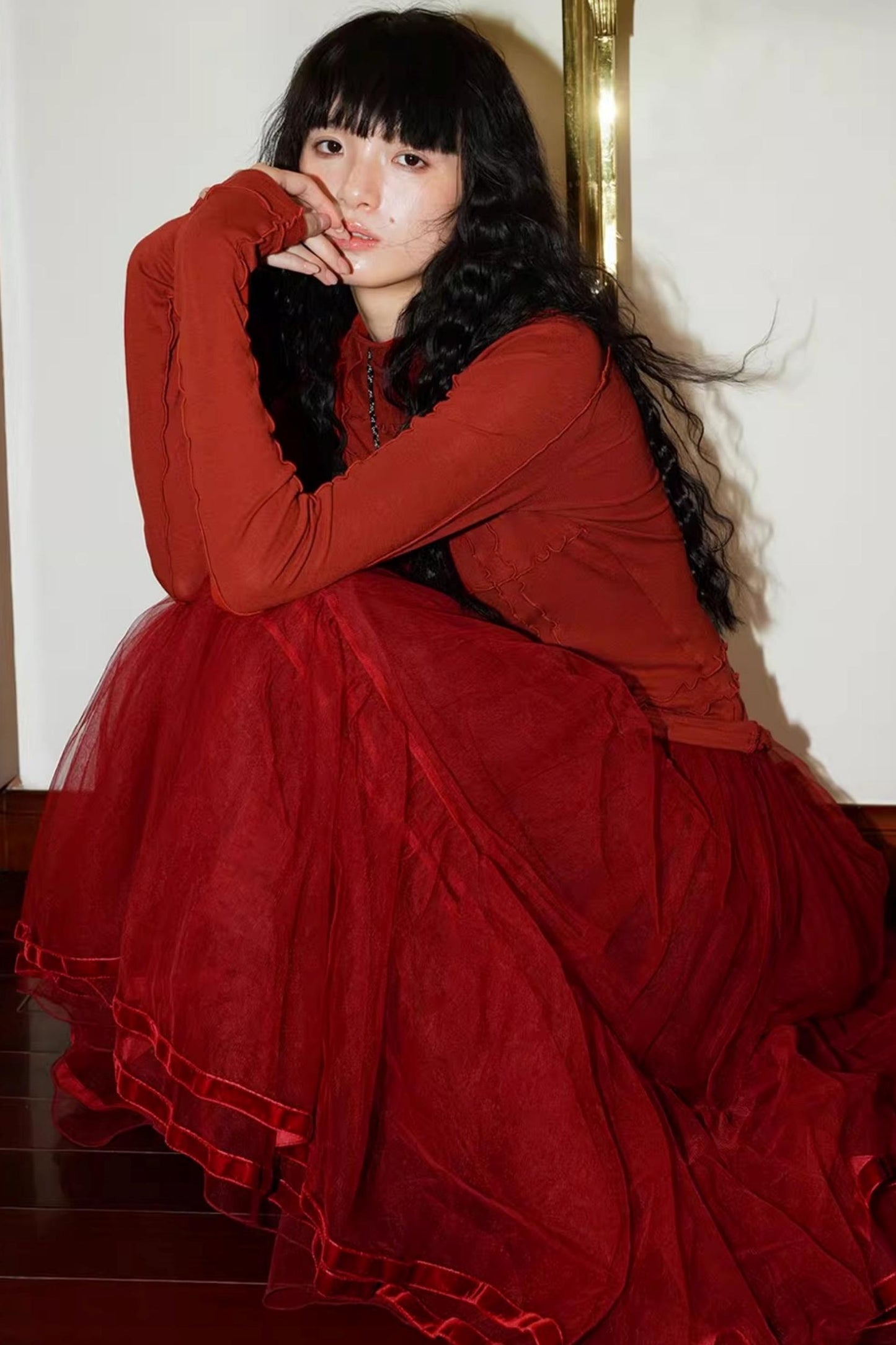 Autumn Mesh Puffy Long Skirt