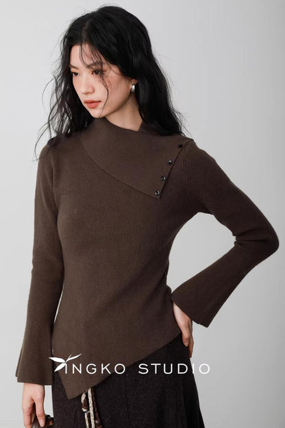 Hollow Slanted Collar Sweater