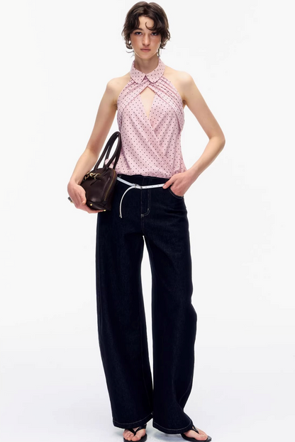 Gepunktete Neckholder-Bluse