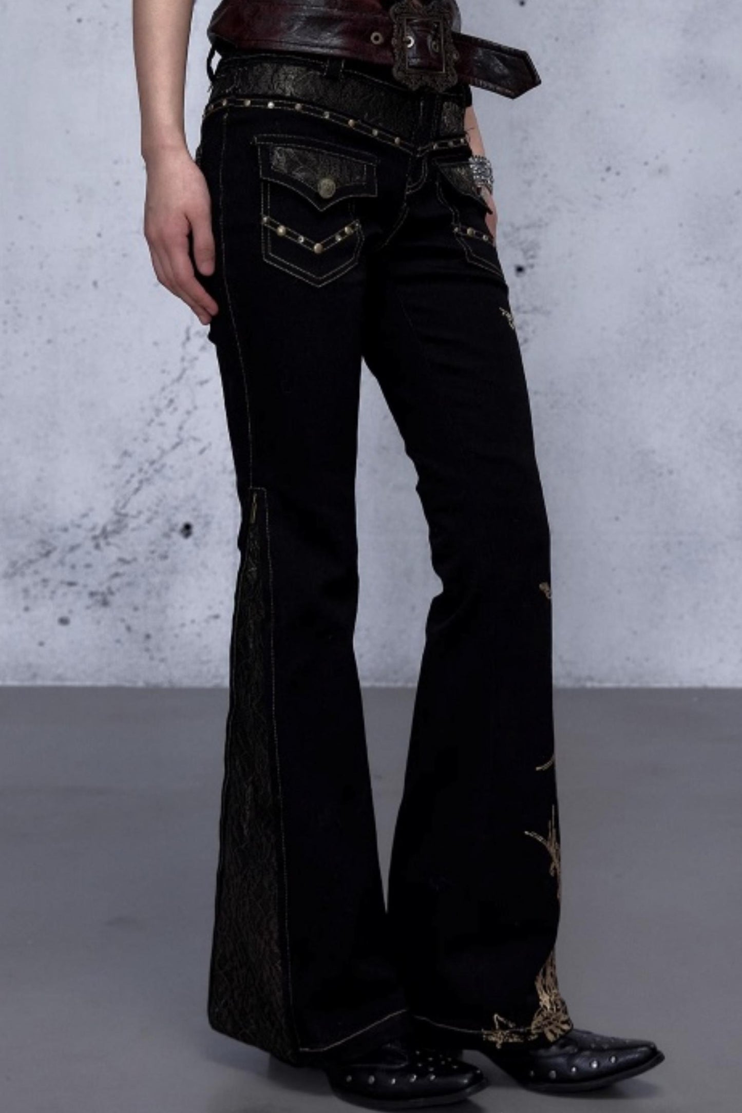 Retro Gold Foil Denim Pants