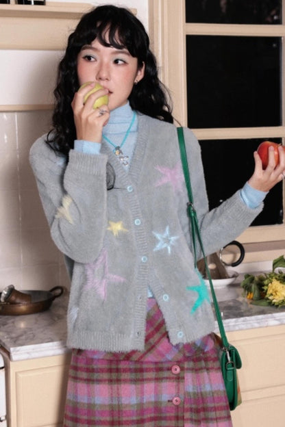 Fragmented Stars Faux Mink Cardigan