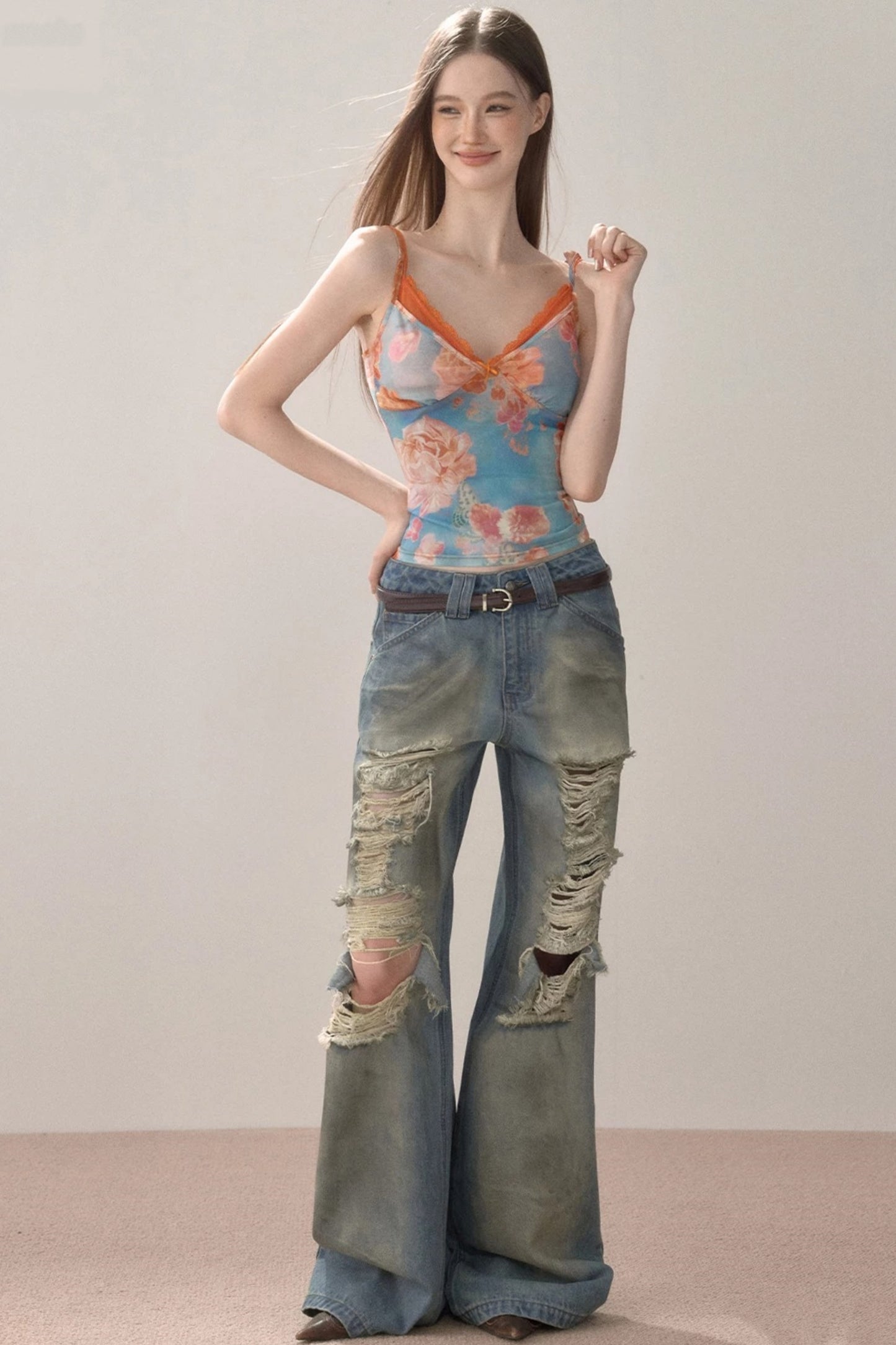 Vintage Gradient Ripped Jeans
