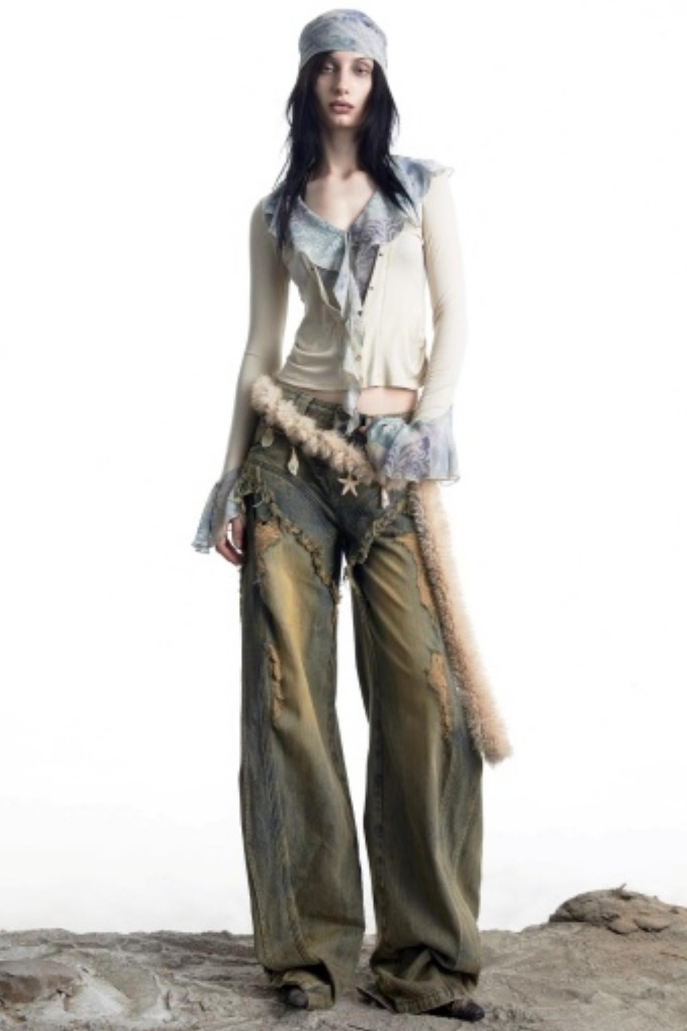 Lyocell Ruffled V-neck Pullover Top