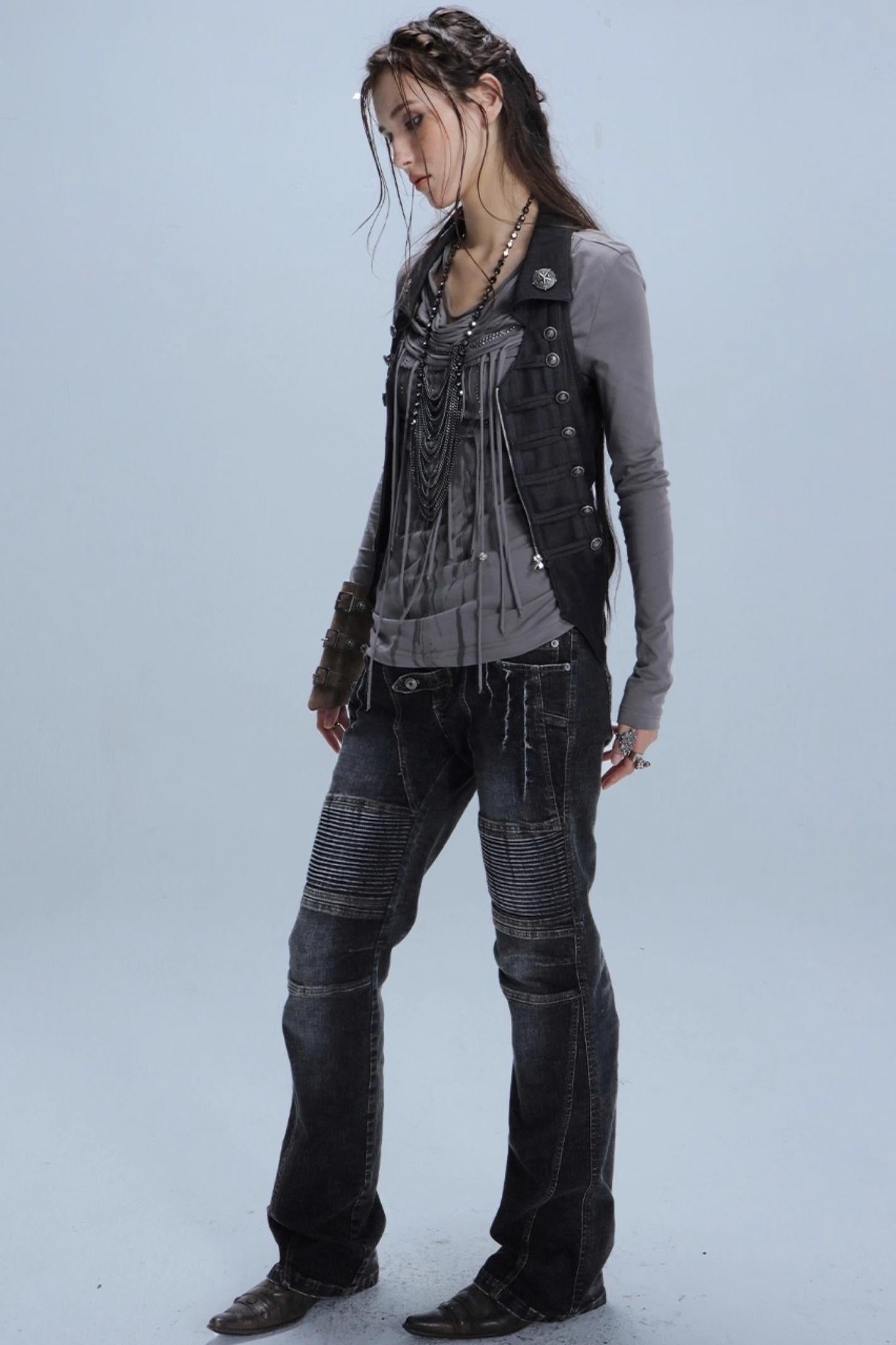 Motorcycle Style Low-Rise Casual Jeans