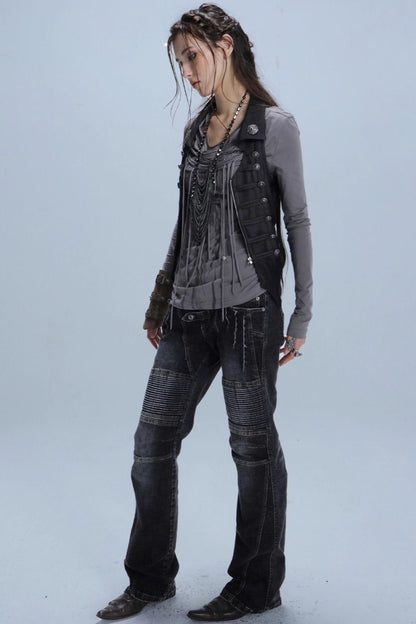 Motorcycle Style Low-Rise Casual Jeans