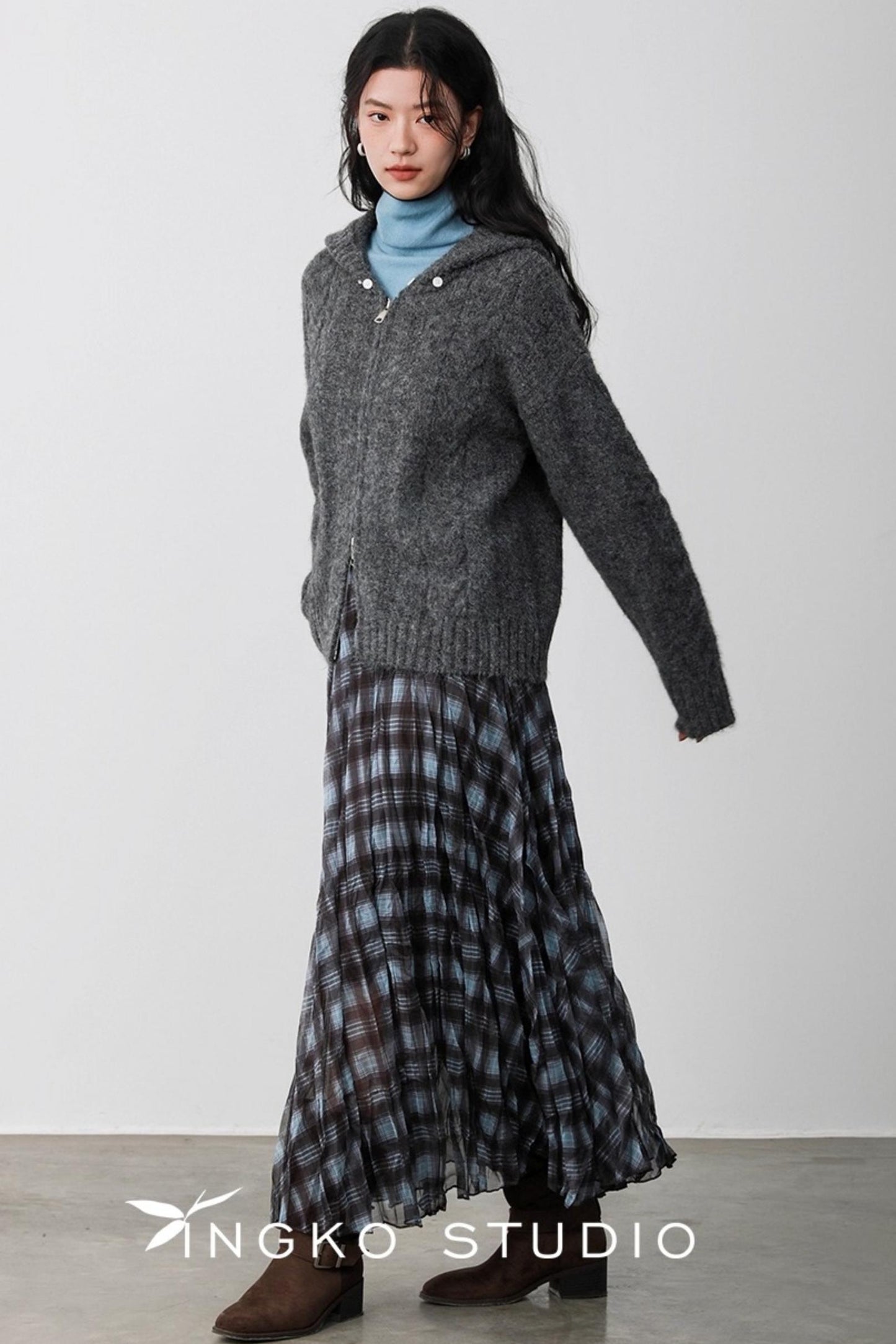 Blue Plaid Gauze Skirt