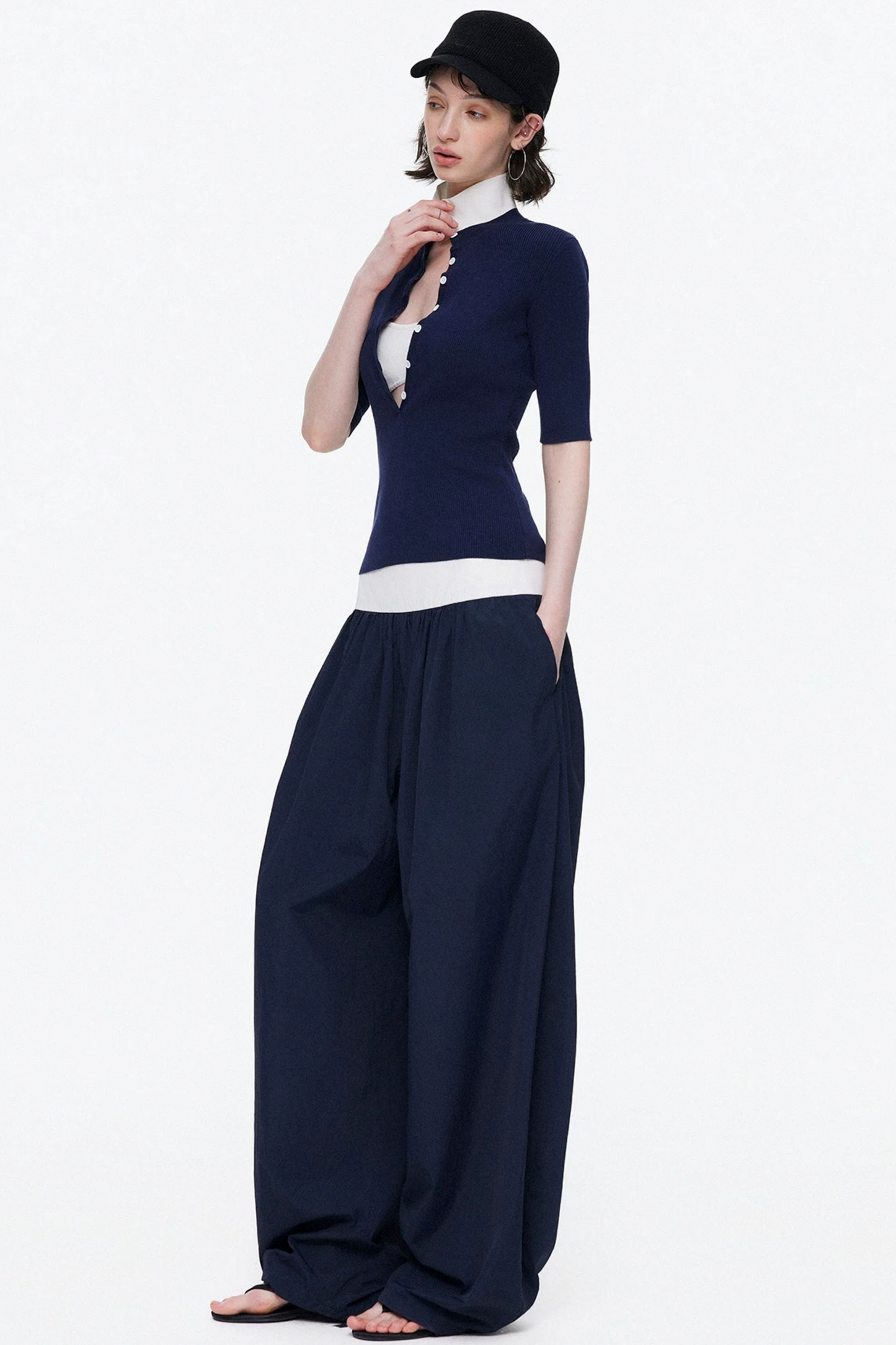 Lyocell Color-Blocked Fake Two-Piece Knit Top