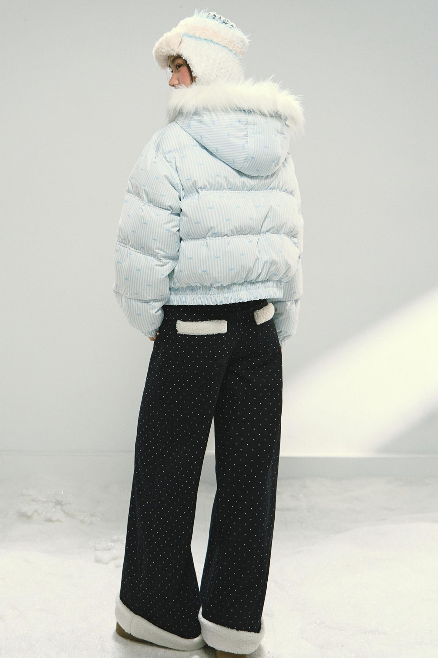 Blue Polka Dot Wide-Leg Jeans Pants