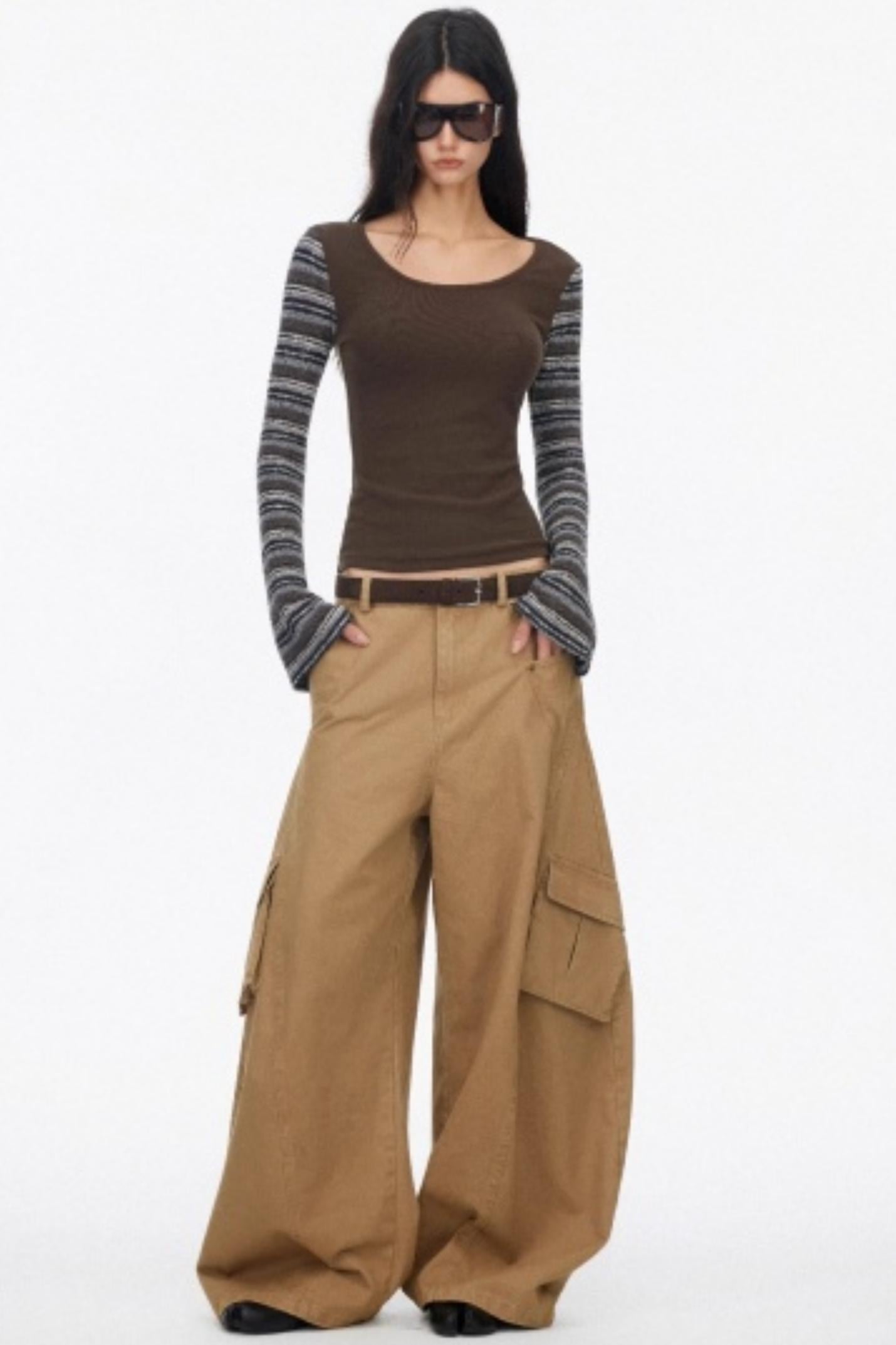 Distressed Wide-Leg Cargo Pants