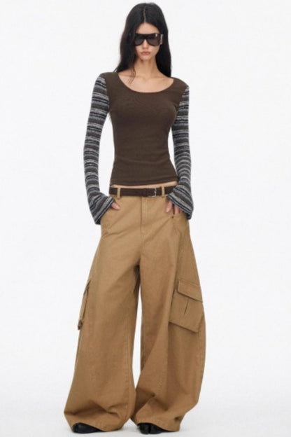 Distressed Wide-Leg Cargo Pants