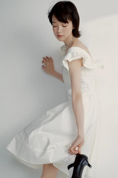 White Cotton Ruffle Dress