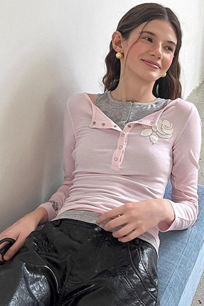 Rose Patch Long T-Shirt