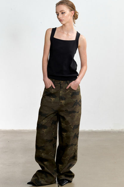 Vintage Camouflage Wide-Leg Jeans