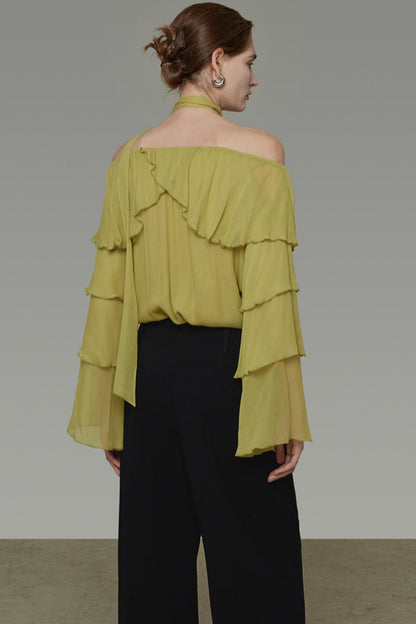 Ruffled Off-Shoulder Ruffled Shirt