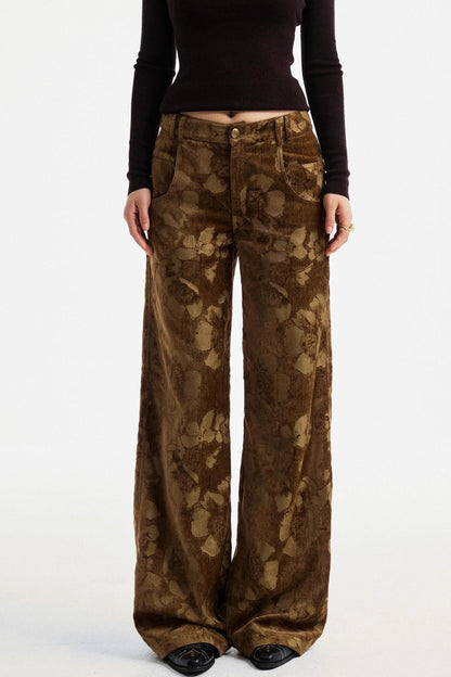 Brown Floral Jacquard Pants