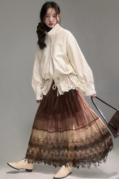 Hollow-Out Floral Leather Jacket