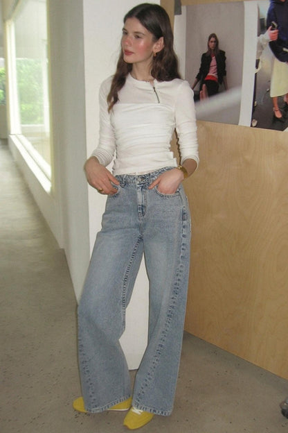 Distressed Lace Waist Loose Jeans