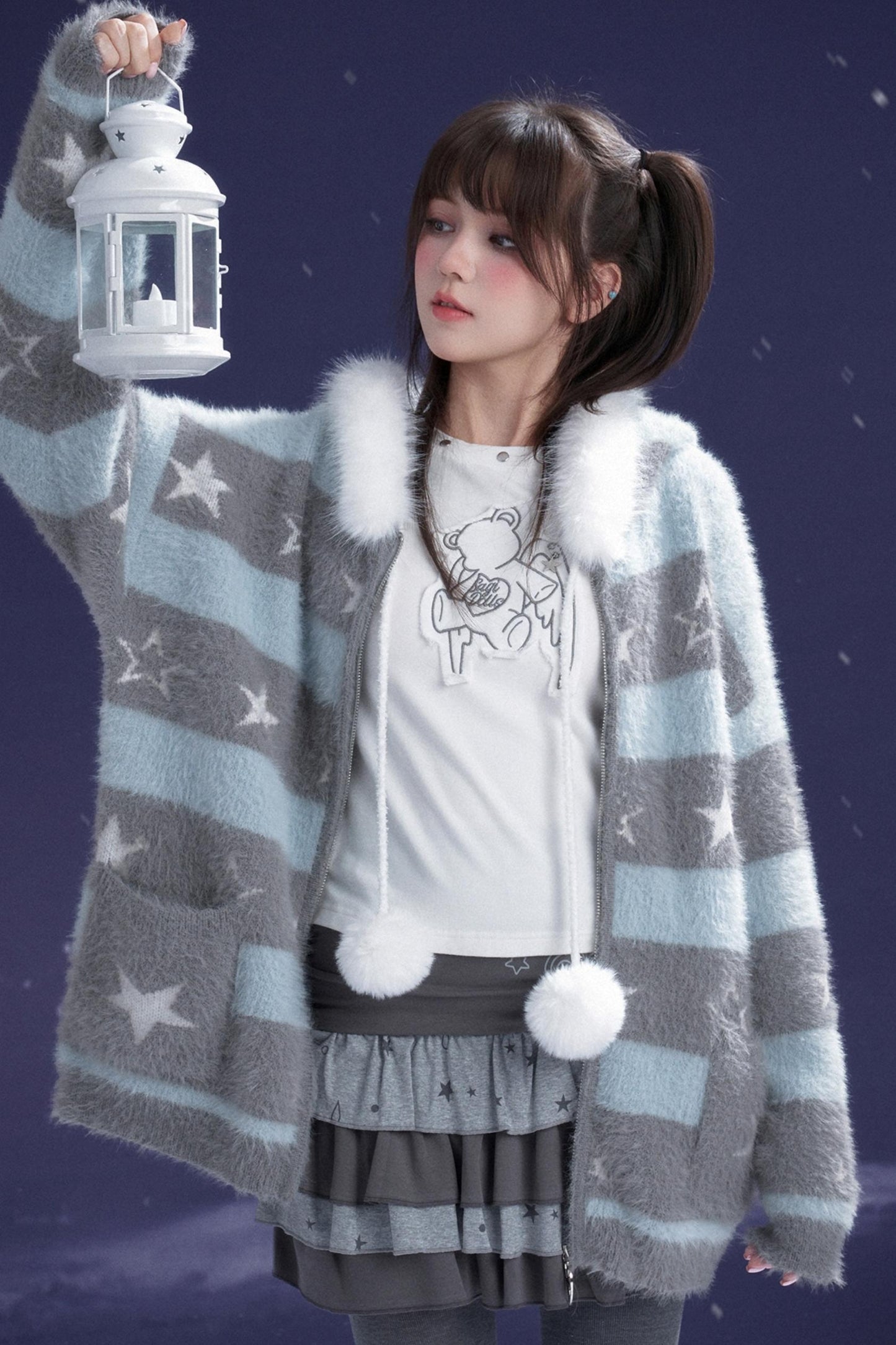 Gray-Blue Striped Star Sweater