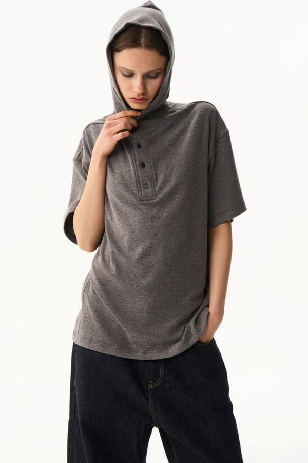 Solid Color Hooded Polo Top