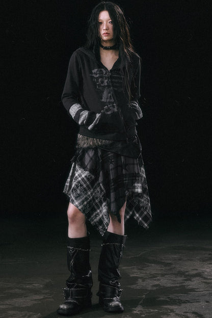 Star Plaid Irregular Skirt Set-Up