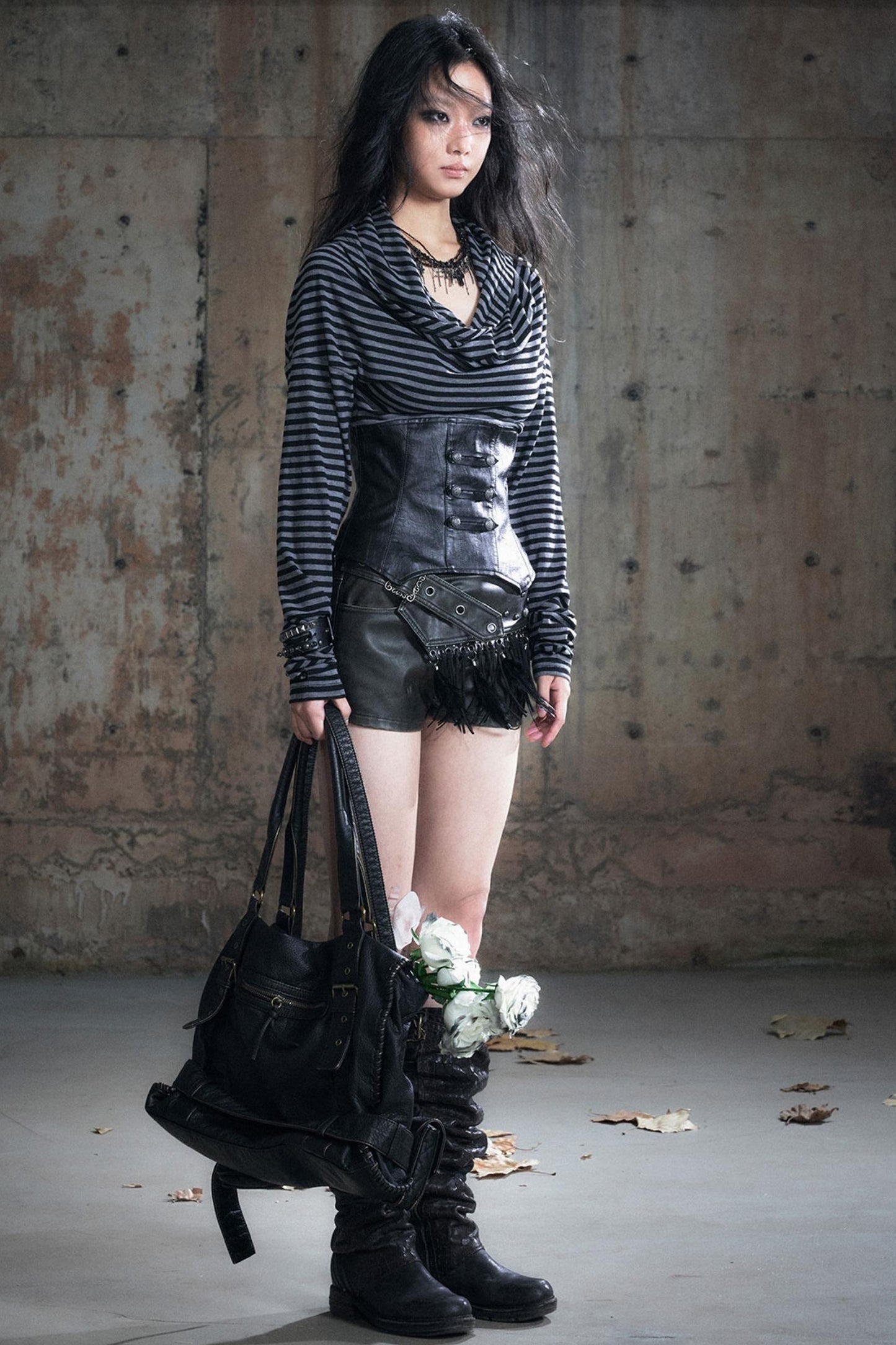 Vintage Leather Knitted Slim Top