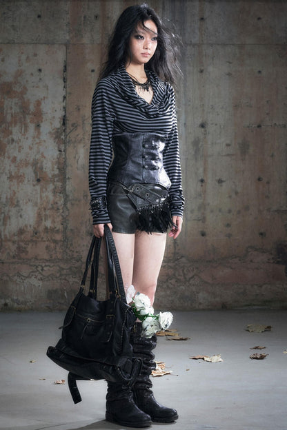 Vintage Leather Knitted Slim Top