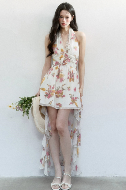 Chiffon Floral V-Neck Dress