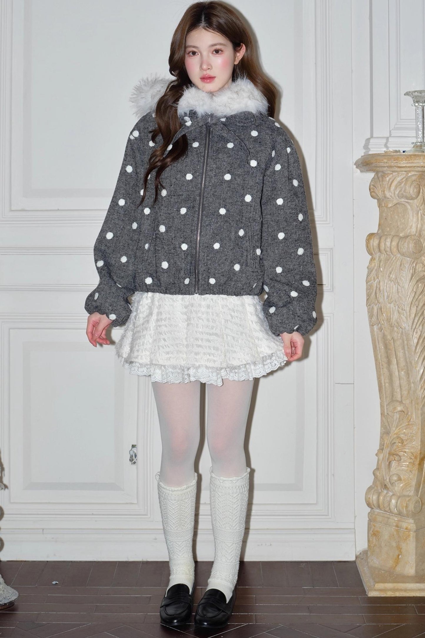 Gray Polka Dot Wool Jacket