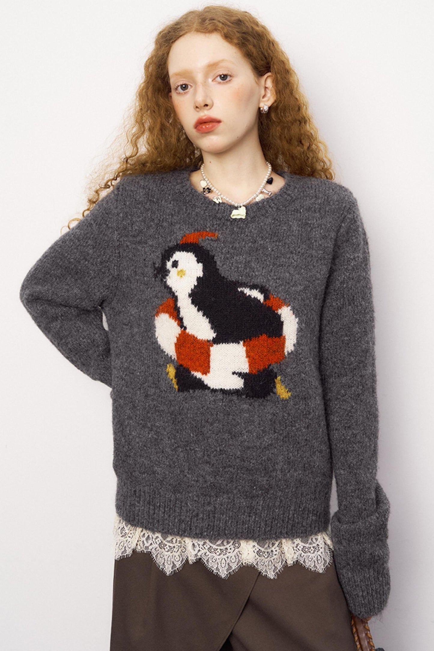 Penguin Jacquard Slim Knit Sweater