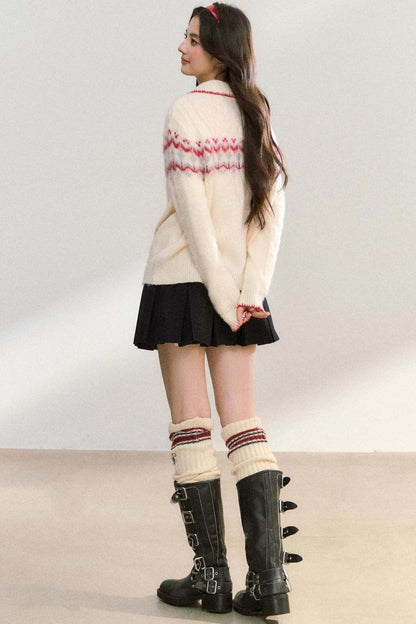 Lapel Twist Fair Knit Cardigan