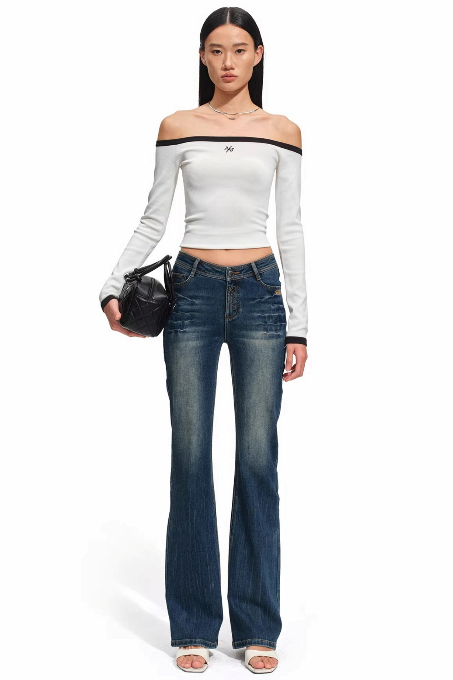 Color-Block Off-Shoulder Knit Top