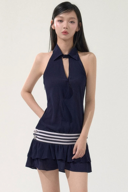 Striped Ruffle Halter Dress