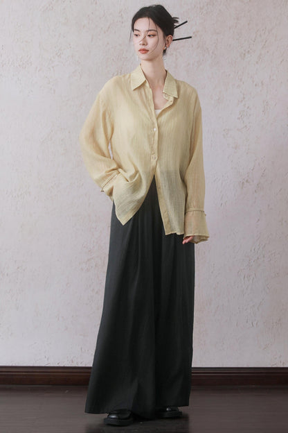 Sun-Protective Yellow Striped Shirt