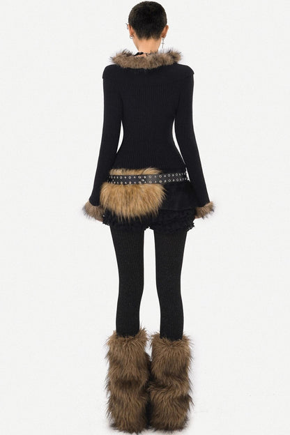 Retro Fur Collar Knit Sweater