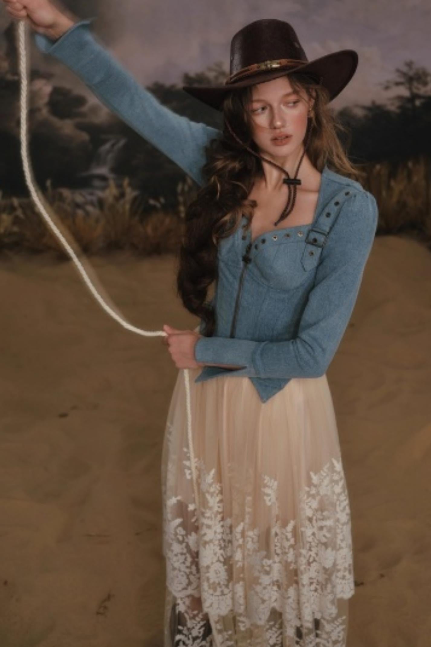 Denim Slim-Fit Jacket Skirt Set-Up