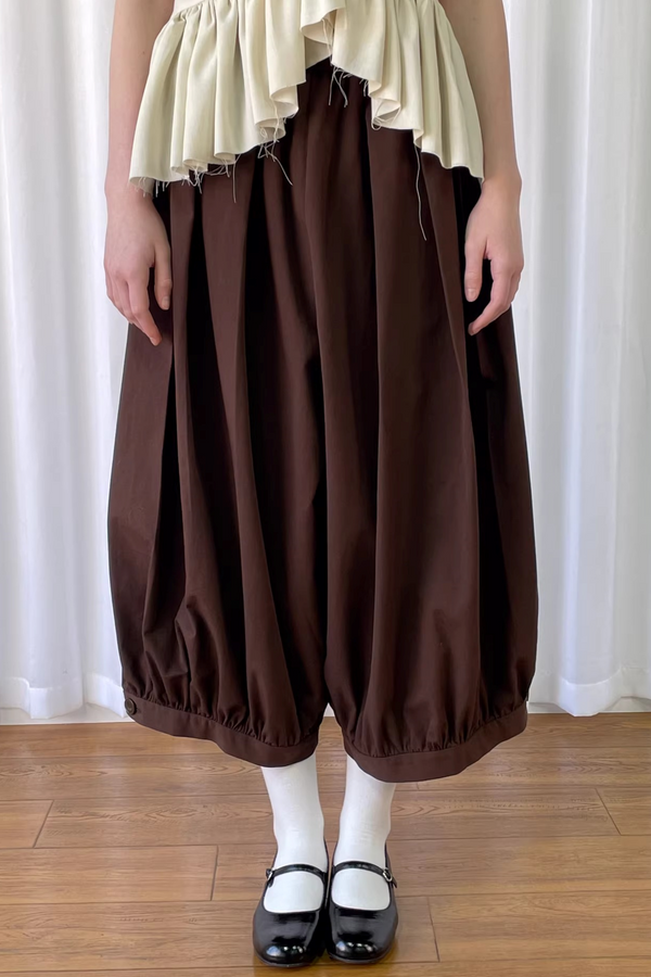 Brown Wide-Leg Lantern Pants