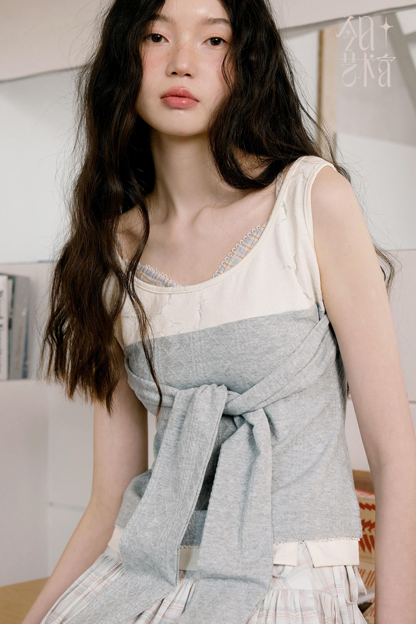 Yellow Gray Bow Tie Top